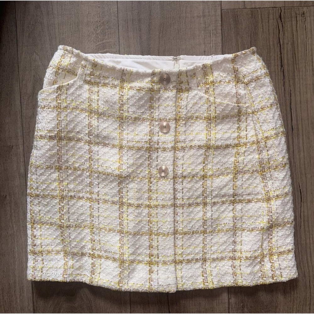 CABI Coco Tweed Yellow Skirt Women's Size 6 New